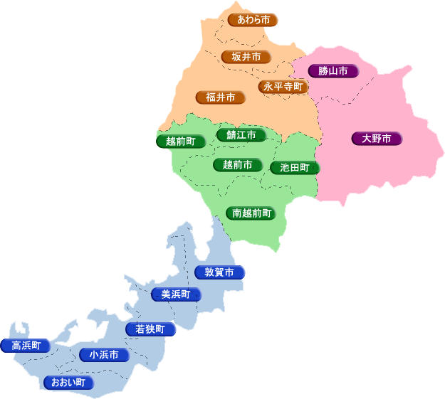 福井県内１７市町の地図