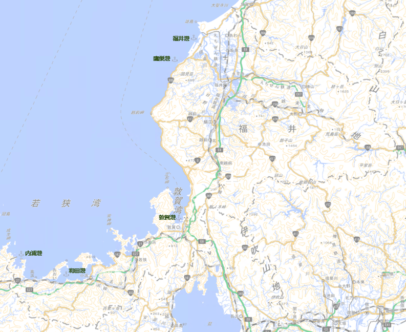 福井県内の港湾位置図