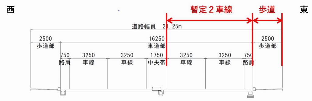 暫定２車線（東側）