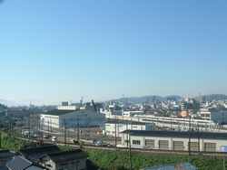 平成２０年１１月北東側から見た工事中の車両基地全景