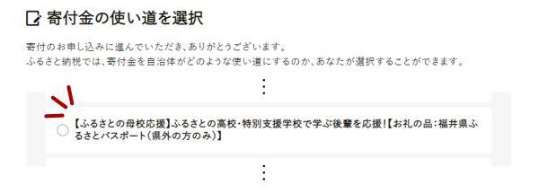 寄付金の使い道を選択